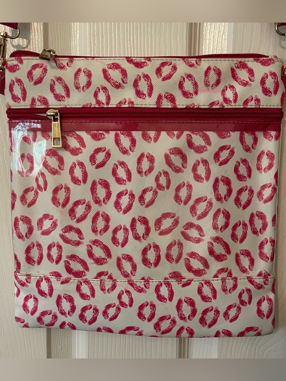 Pink Lip Print Crossbody Bag